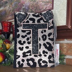 Leopard Print Cat Ears Rose Gold Glitter Initial Journal NWT